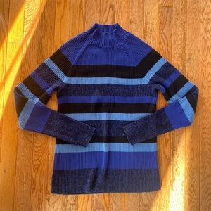 blue striped 100% cotton mock neck turtleneck long sleeve top